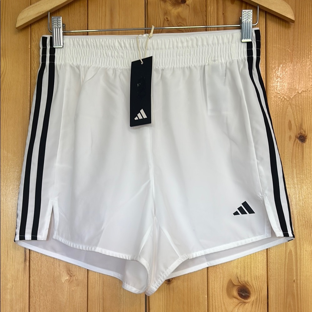 New Adidas Women’s Shorts Running Small High Rise NWT White Black Athletic Jog